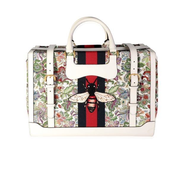 Gucci Ivory Leather & Web Floral Tapestry Duffle Bag - Picture 1 of 6